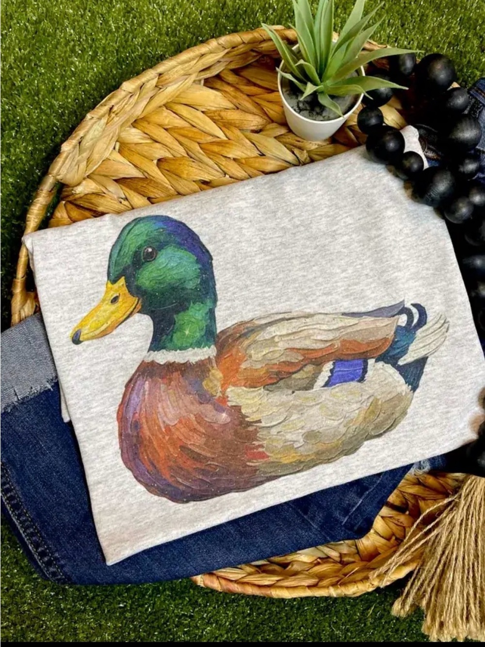Duck mallard painted southern western boho washed graphic tunic top shirt